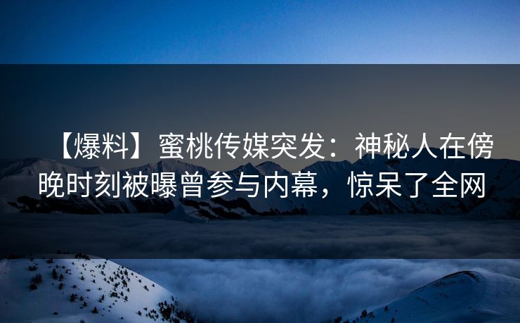 【爆料】蜜桃传媒突发：神秘人在傍晚时刻被曝曾参与内幕，惊呆了全网